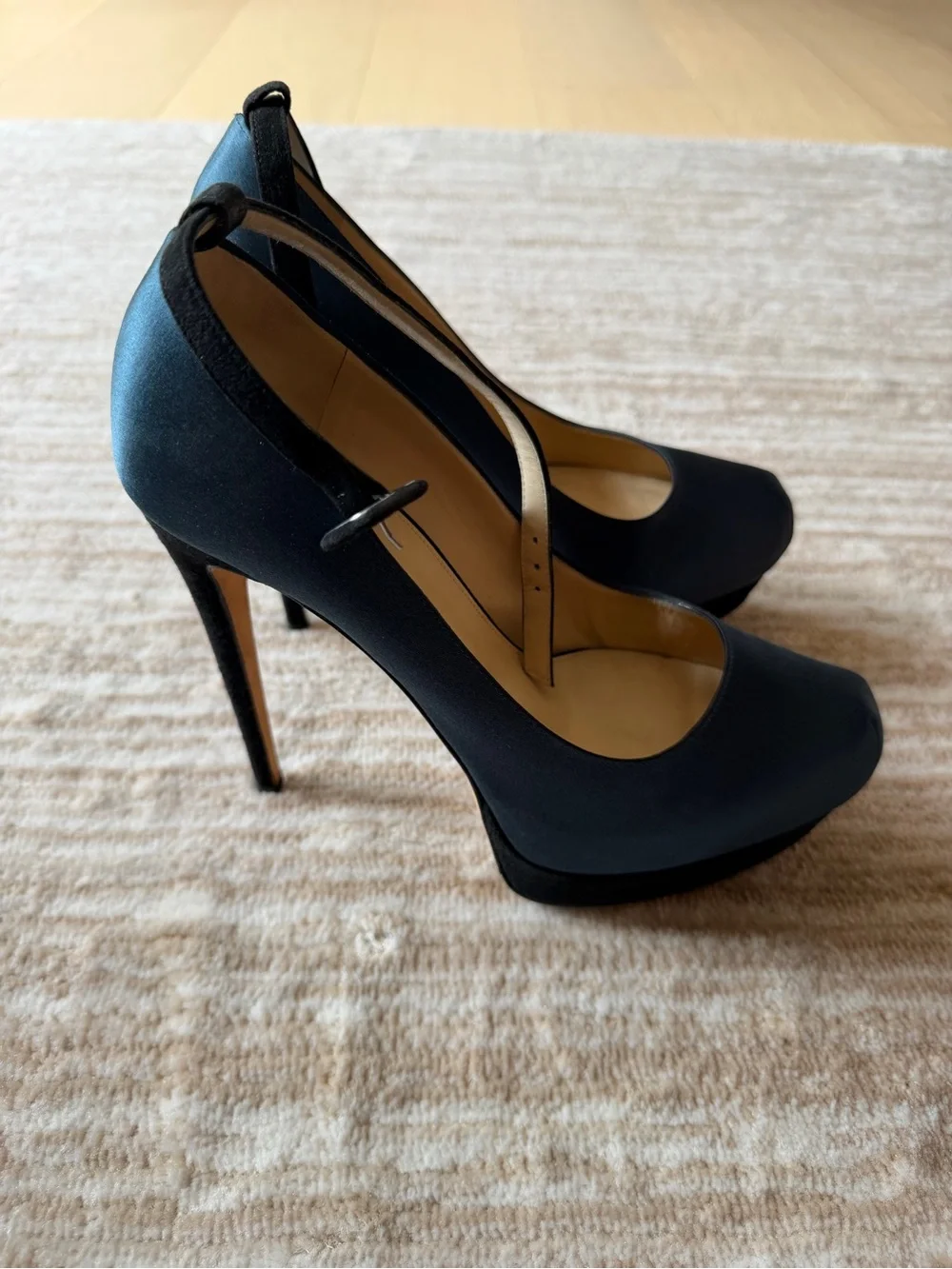 Alexandre Birman Navy Satin Slingback Pumps